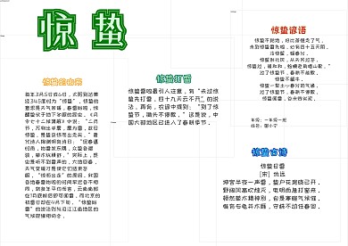 惊蛰卡通小学生春日节气绿色小报模板