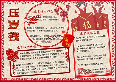 压岁钱中国传统剪纸喜庆手抄报
