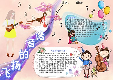 飞扬的音谱音乐手抄报模板