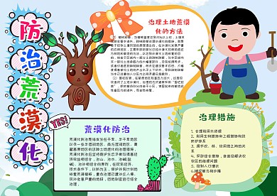 蓝色卡通风防治荒漠化漂亮手抄报模板
