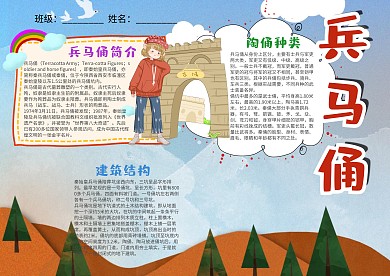 插画风兵马俑小报手抄报模板