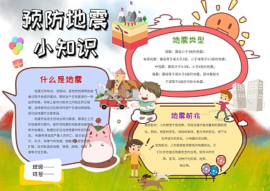 卡通手抄报预防地震模板