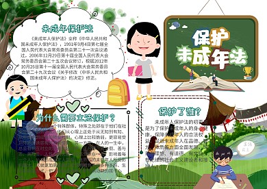 校园安全保护未成年法创意卡通手抄报模板