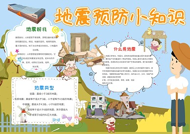 卡通手抄报预防地震模板