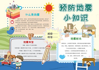 卡通手抄报预防地震模板