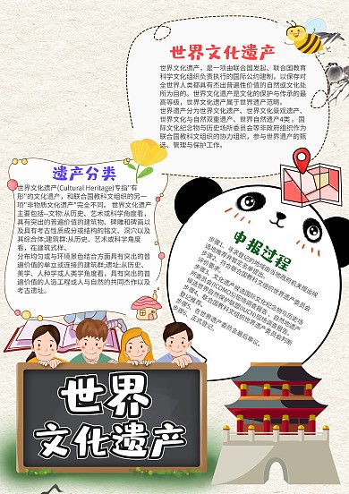 儿童卡通世界文化遗产小报手抄报模板