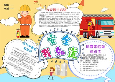 卡通安全我知道漂亮手抄报模板