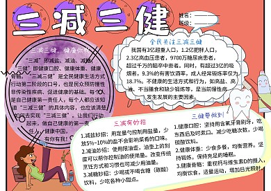 三减三健健康小报小学生手抄报