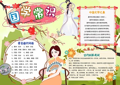 国学常识卡通小学生传统文化小报模板