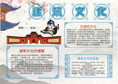 古风建筑文化漂亮手抄报模板