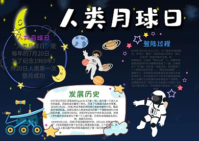 小学生人类月球日手抄报模板
