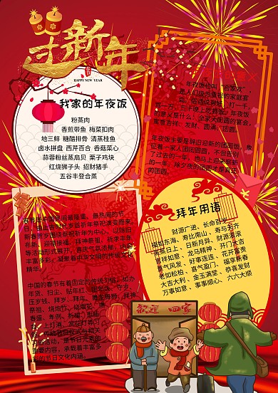 过年啦年夜饭的意义红色喜庆手抄报