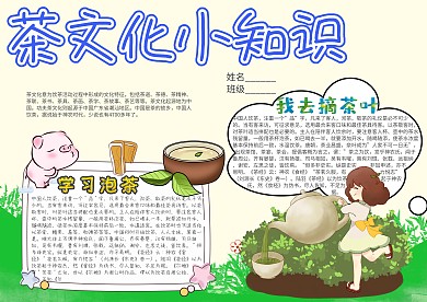 茶文化小知识卡通小学生小报模板 