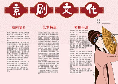 小学生简约风京剧文化漂亮手抄报模板