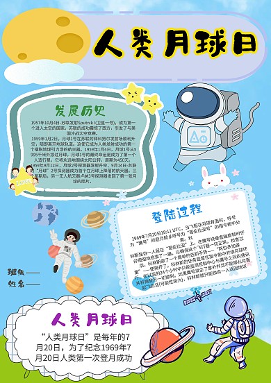 小学生人类月球日手抄报模板