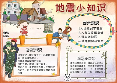 防震减灾地震小知识常识卡通小报手抄报
