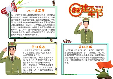 小学生插画风八一建军节漂亮手抄报模板