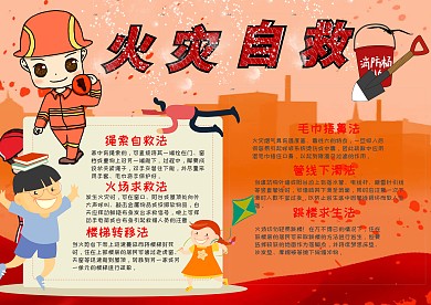 卡通火灾自救漂亮手抄报模板