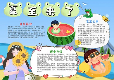蓝色夏至来了小报手抄报模板