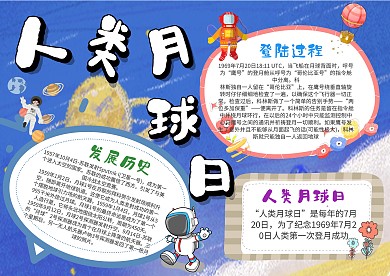 小学生人类月球日手抄报模板