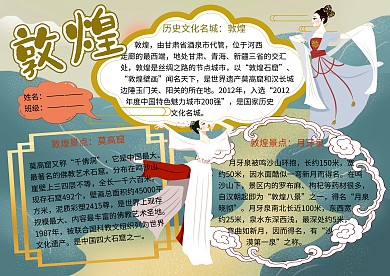 历史文化名城敦煌旅游小报小学生手抄报