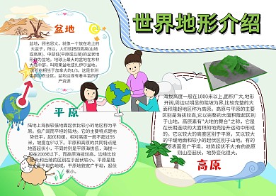 卡通世界地形手抄报模板