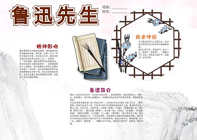 中国风鲁迅先生小报手抄报模板