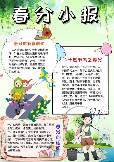 绿色清新风春分小报手抄报模板