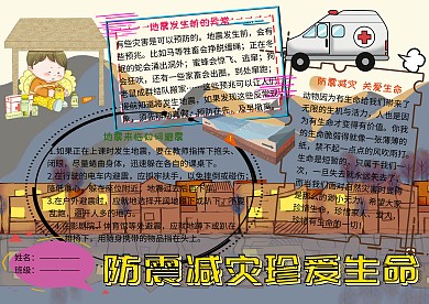 防震减灾珍爱生命安全小报小学生手抄报