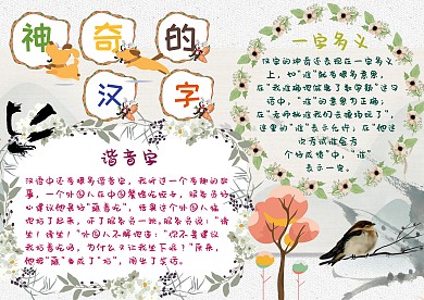神奇的汉字一字多义谐音字漂亮手抄报模板