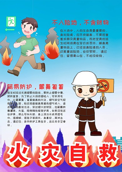 儿童风竖版火灾自救漂亮手抄报模板