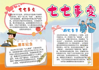 卡通七七事变手抄报模板