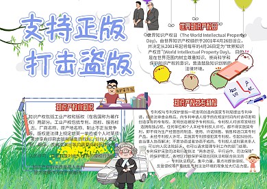 支持正版打击盗版知识产权日小报手抄报模板