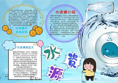 清新水资源漂亮手抄报模板