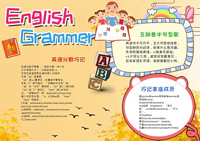 黄色可爱英语语法漂亮手抄报模板