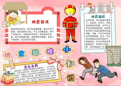 插画地震避难小知识风漂亮手抄报