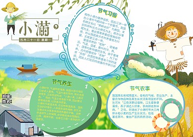 二十四节气小满季节夏天夏季清新小报手抄报