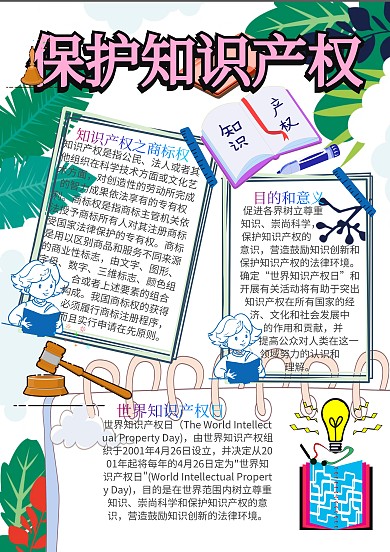 保护知识产权知识产权日小报手抄报模板