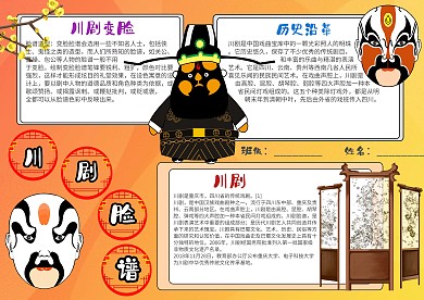 插画风川剧脸谱漂亮手抄报模板