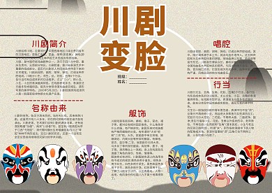 中国风川剧变脸漂亮手抄报模板