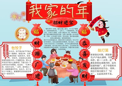 中国风温馨我家的年小报手抄报模板