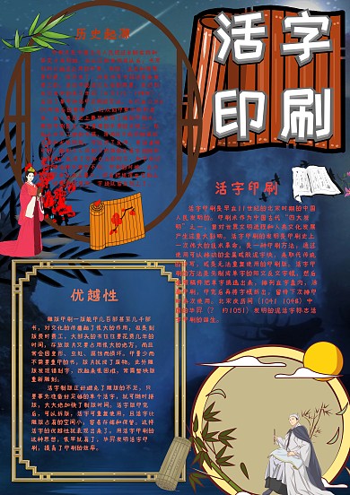 活字印刷传统文化小报手抄报模板