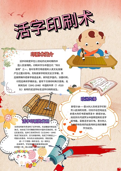 活字印刷术手抄报模板