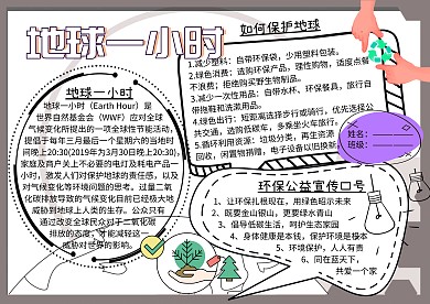 地球一小时环保小报公益手抄报