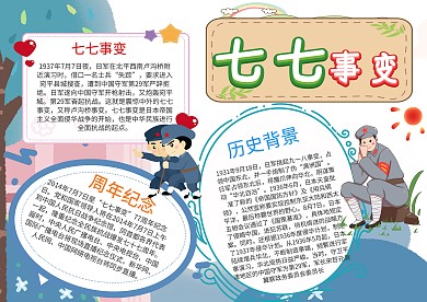 卡通七七事变漂亮手抄报模板