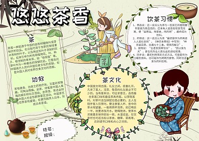 绿色悠悠茶香小报手抄报模板