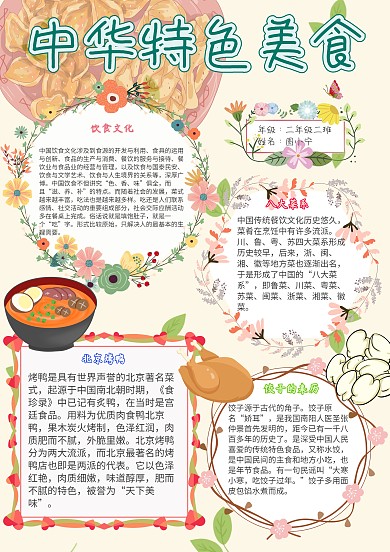 中华特色美食小学生北京烤鸭饺子小报模板