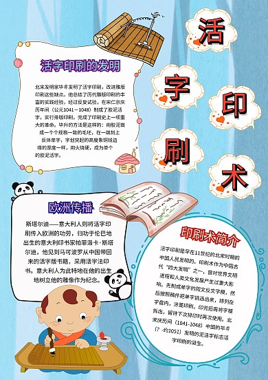 活字印刷术手抄报模板
