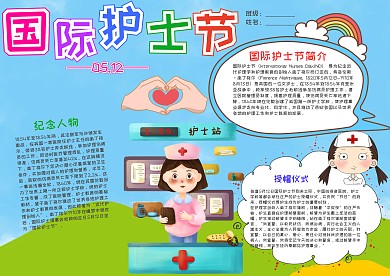 卡通国际护士节小报手抄报模板