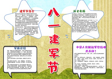 蓝色学生清新风八一建军节漂亮手抄报模板